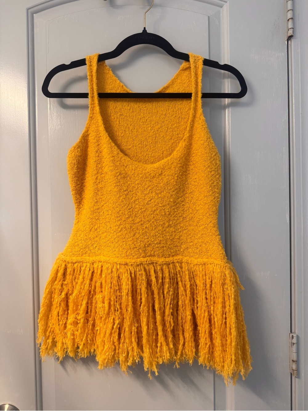 SHEIN Bright Yellow Fringe Knit Tank Top